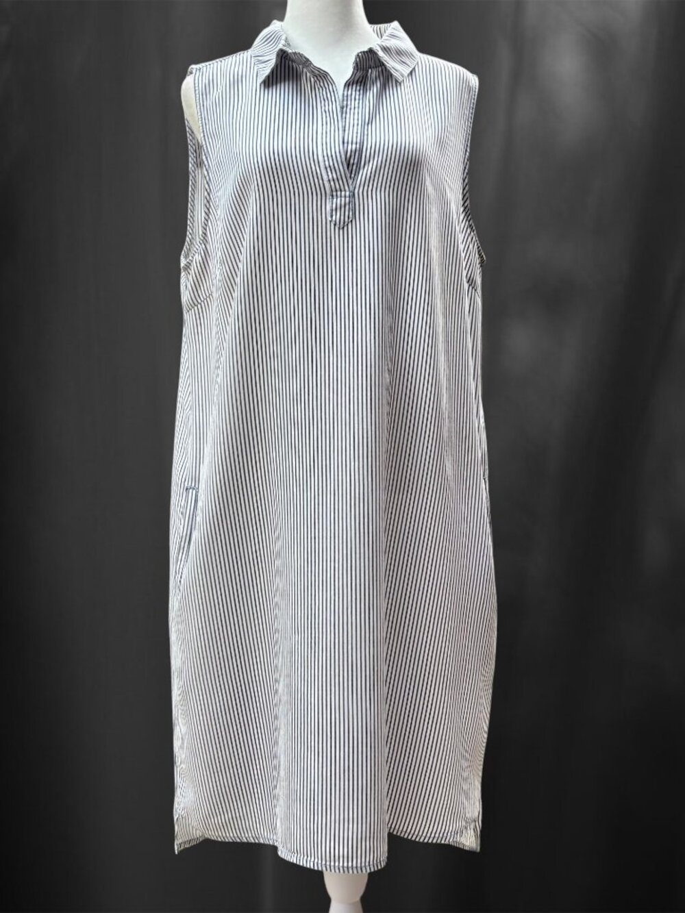 Chelsea & Theodore Sleeveless Tunic Dress Stripe Collar V-Neck Coastal Casual XL